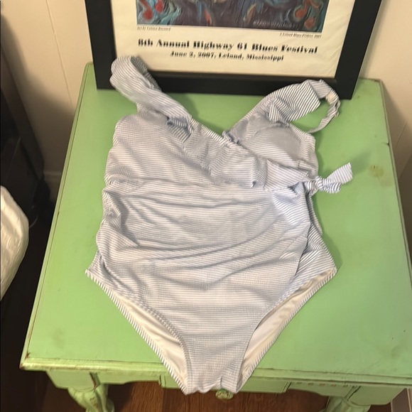 Striped Ruffle Maternity Bathing Suit - Picture 3 of 5